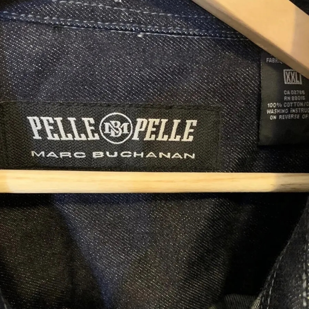 Rare PELLE PELLE Marc Buchanan Men's Sz XXXL Denim Jean Jacket Shirt Blue